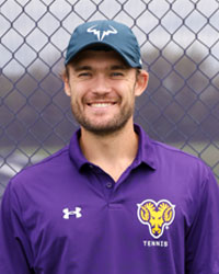 headshot of lucas von der hyde wearing purple wcu tennis polo and blue roger federer hat