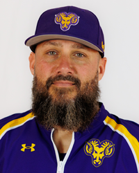Brian Lindros Head Shot Assistant Coach Purple Batting Practice Warmup and Purple Hat