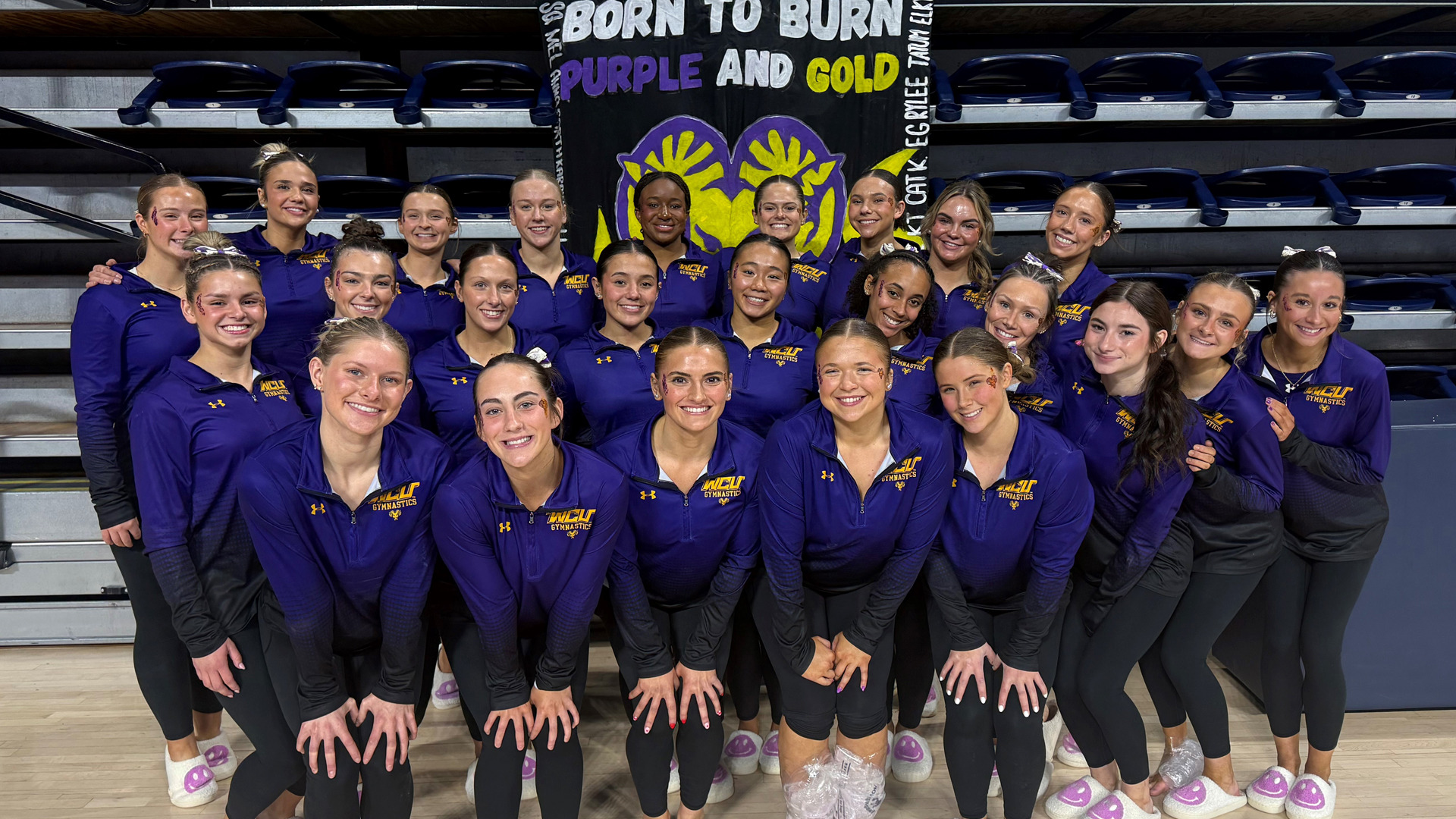 Women's Gymnastics team photo inside the Palestra