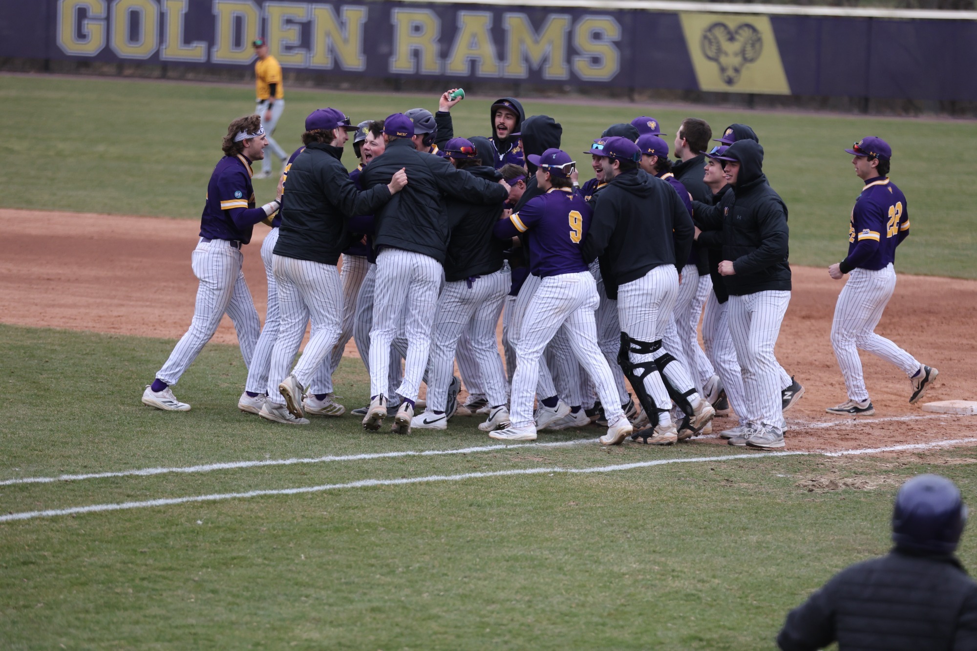 Baseball Team celebrates Walkoff Win vs Gannon on 3-15-26
