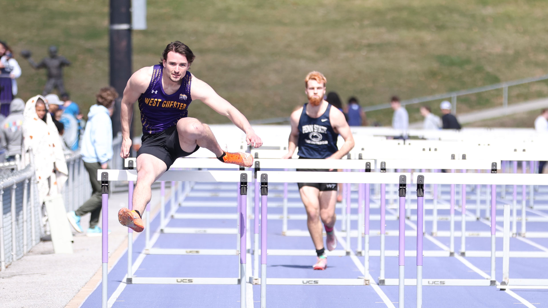 CHASE HILDEBRAND GOING OVER HURDLE IN 110 HURDLES
