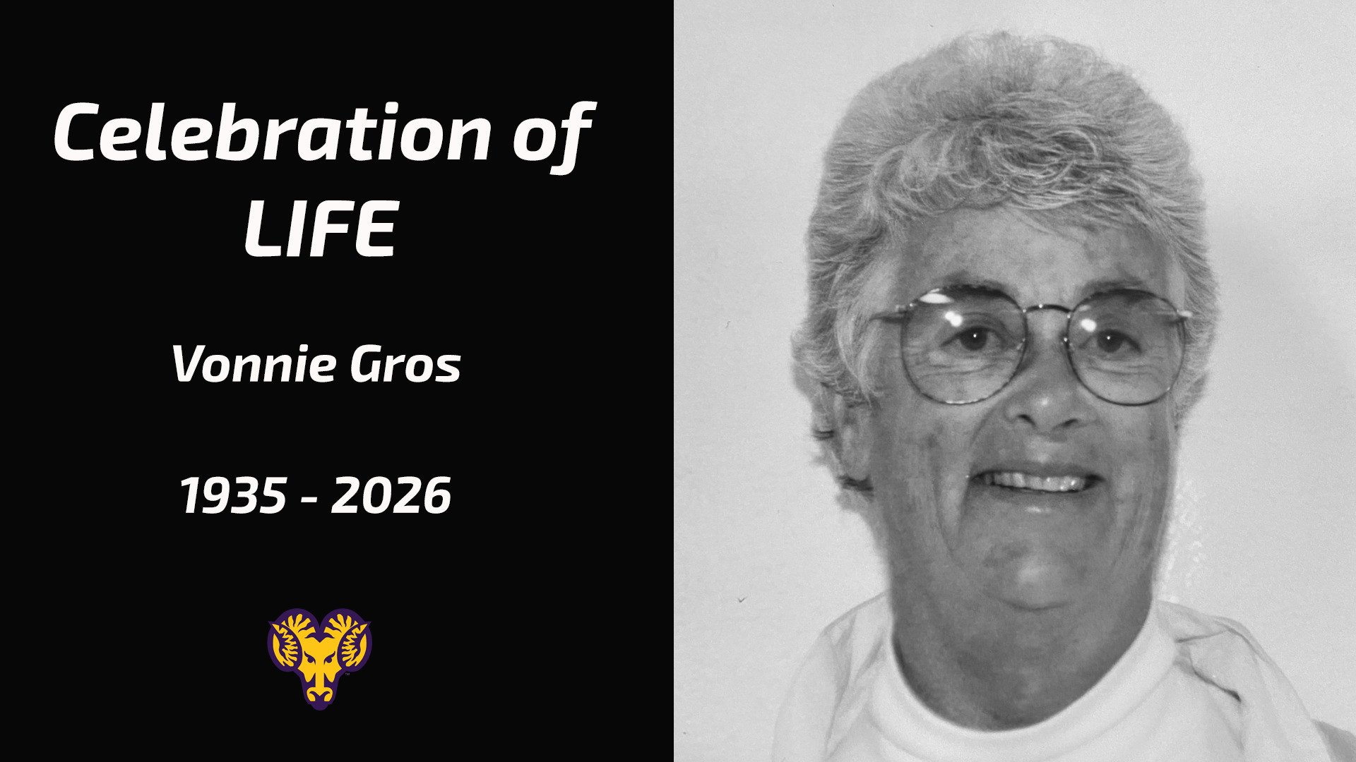 Vonnie Gros Celebratoin of Life on Saturday, May 31, 2026 at Ursinus College 11 am to 12 pm. RSVP: jtglasswcu@gmail.com