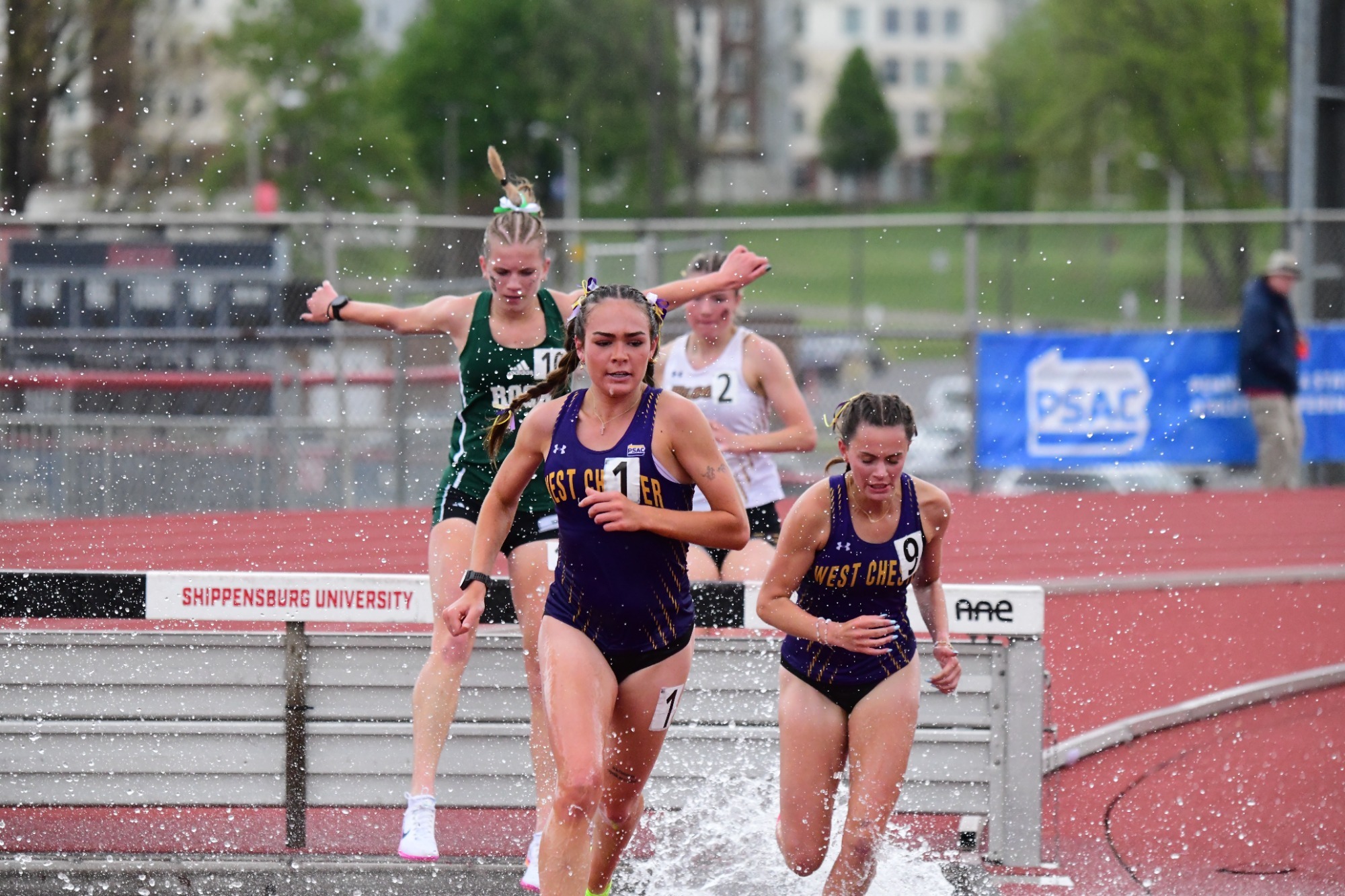 Megan Werner and Abbie Williams competing in 3K Steeplechase at PSAC Outdoor Championships
