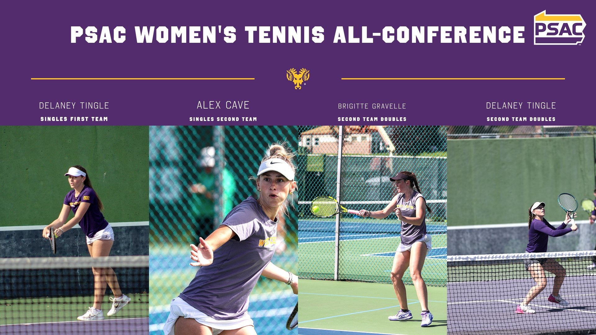 PSAC WOMEN'S TENNIS ALL-CONFERENCE - TINGLE FIRST TEAM SINGLES/SECOND TEAM DOUBLES WITH GRAVELLE, CAVE SECOND TEAM SINGLES
