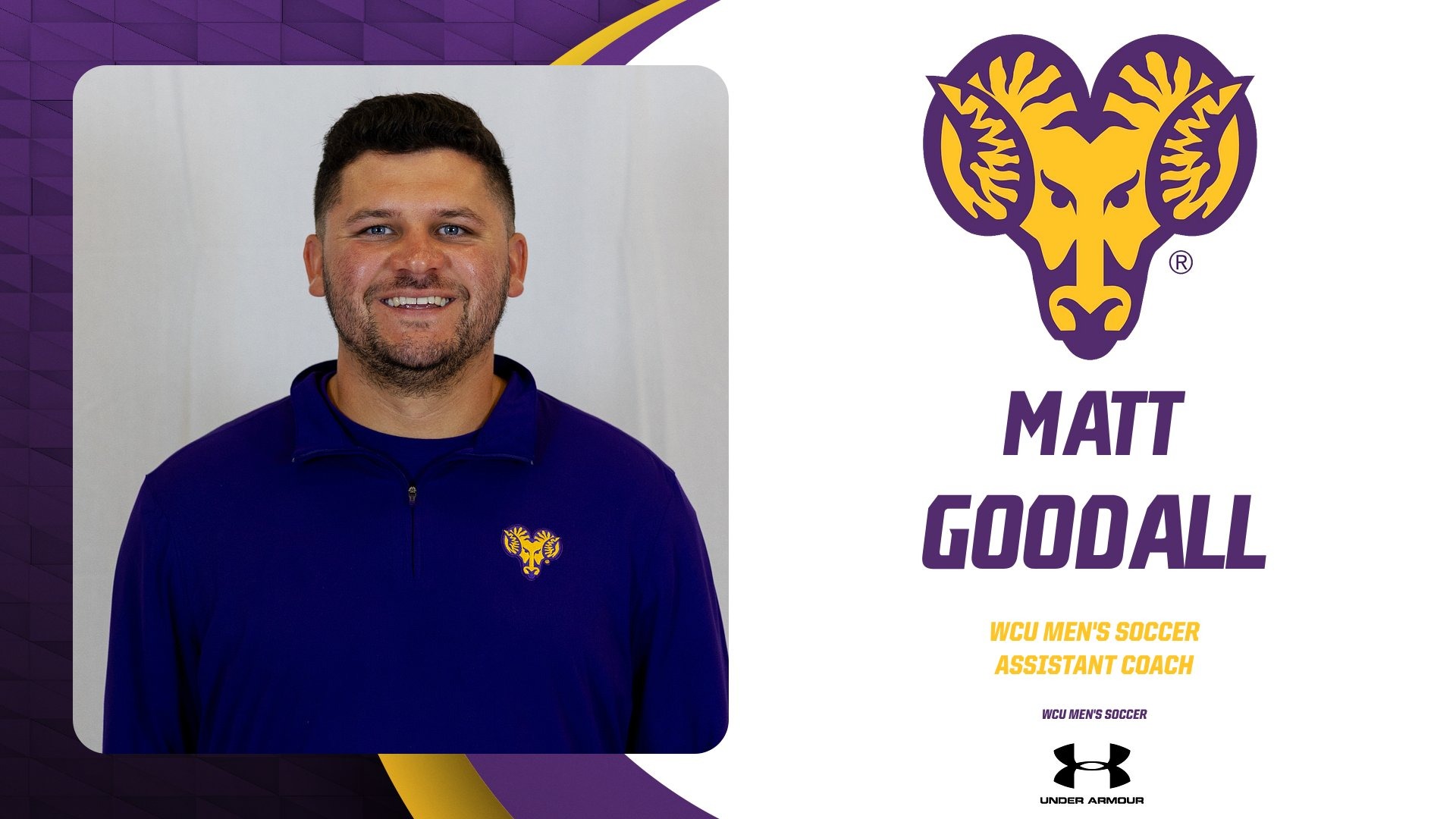 COVER GRAPHIC ANNOUNCING THE HIRING OF MATT GOODALL AS NEW WCU MEN'S SOCCER ASSISTANT COACH