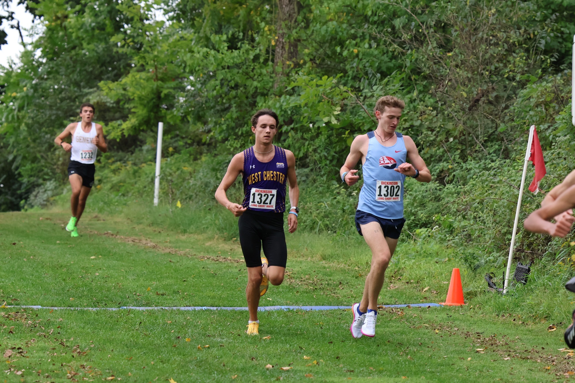 Kyle Tracey wearing WCU racing top with white bib #1327 at Dickinson Long-Short Invitational