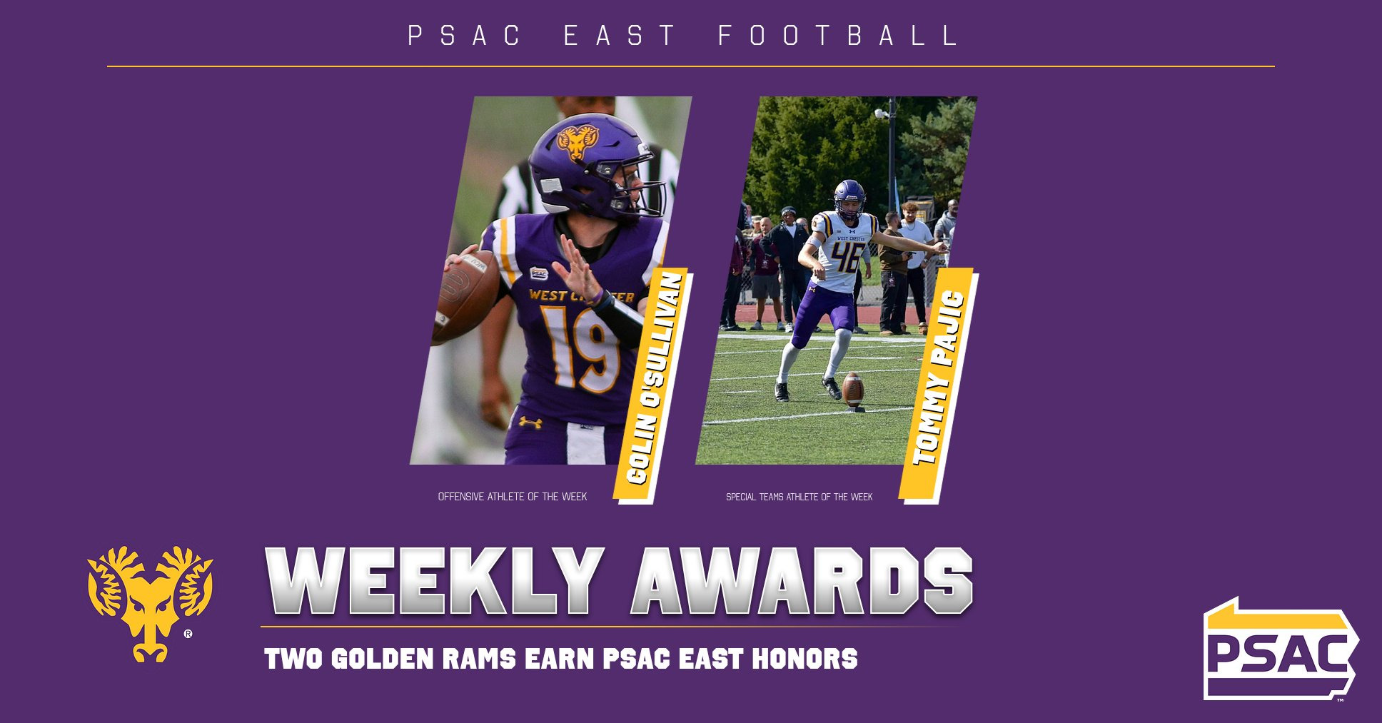 Colin O'Sullivan and Tommy Pajic grahic announcing them as PSAC East Athletes of the Week