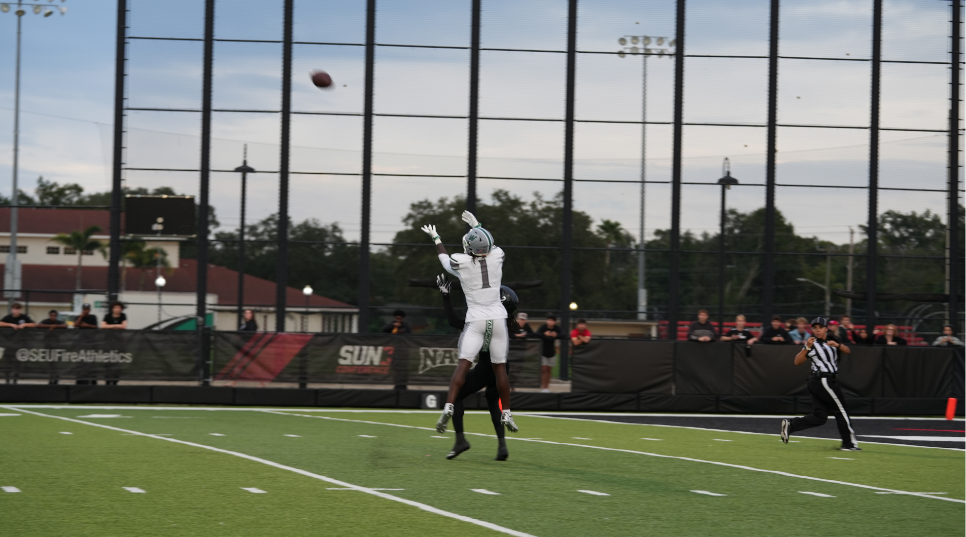Kendall Johnson catching the pass midair 
