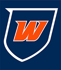 blue shield with orange W