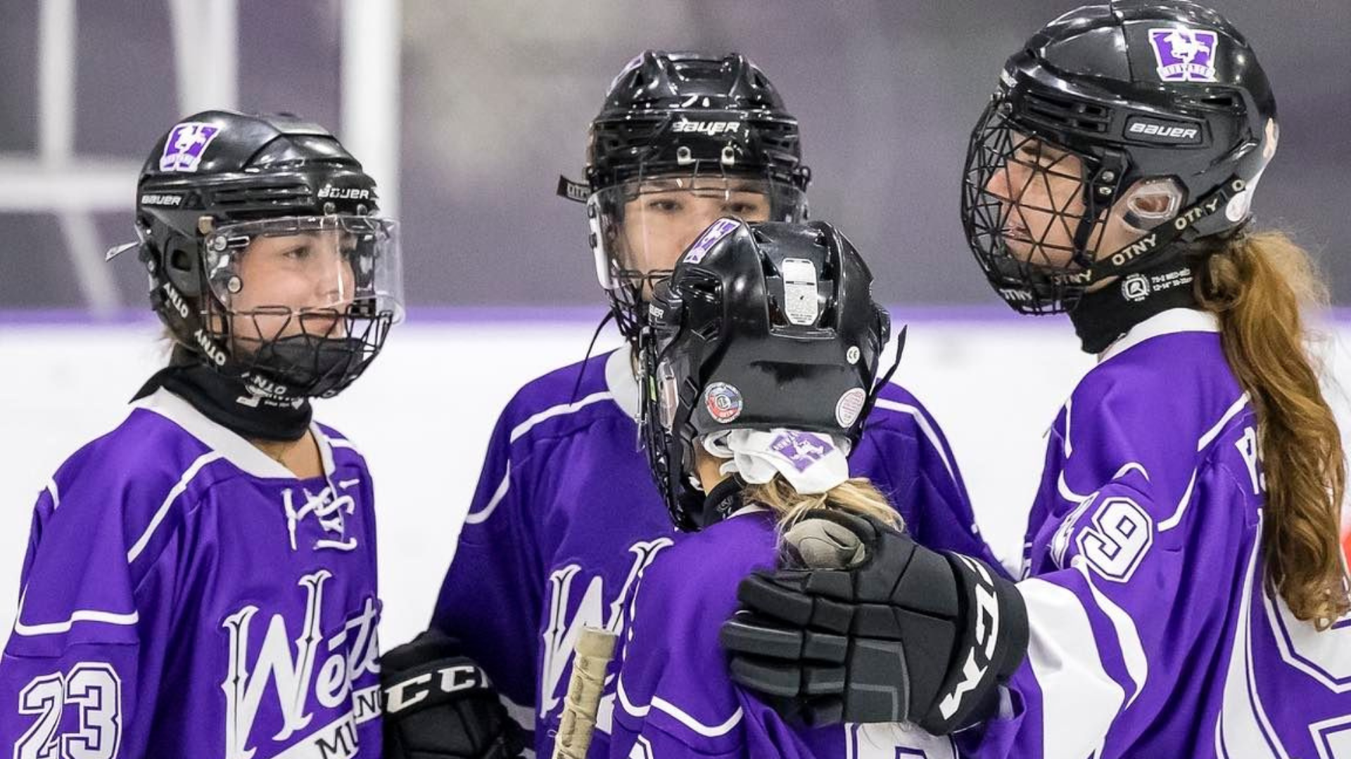 Mustangs 2023 Ringette Team - four players on the ice