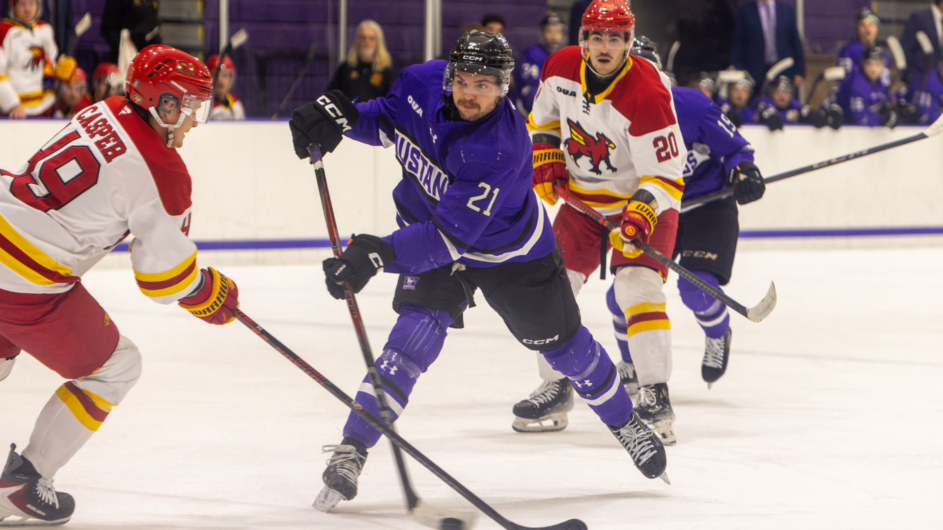 Nick Yearwood plays the puck against Guelph
