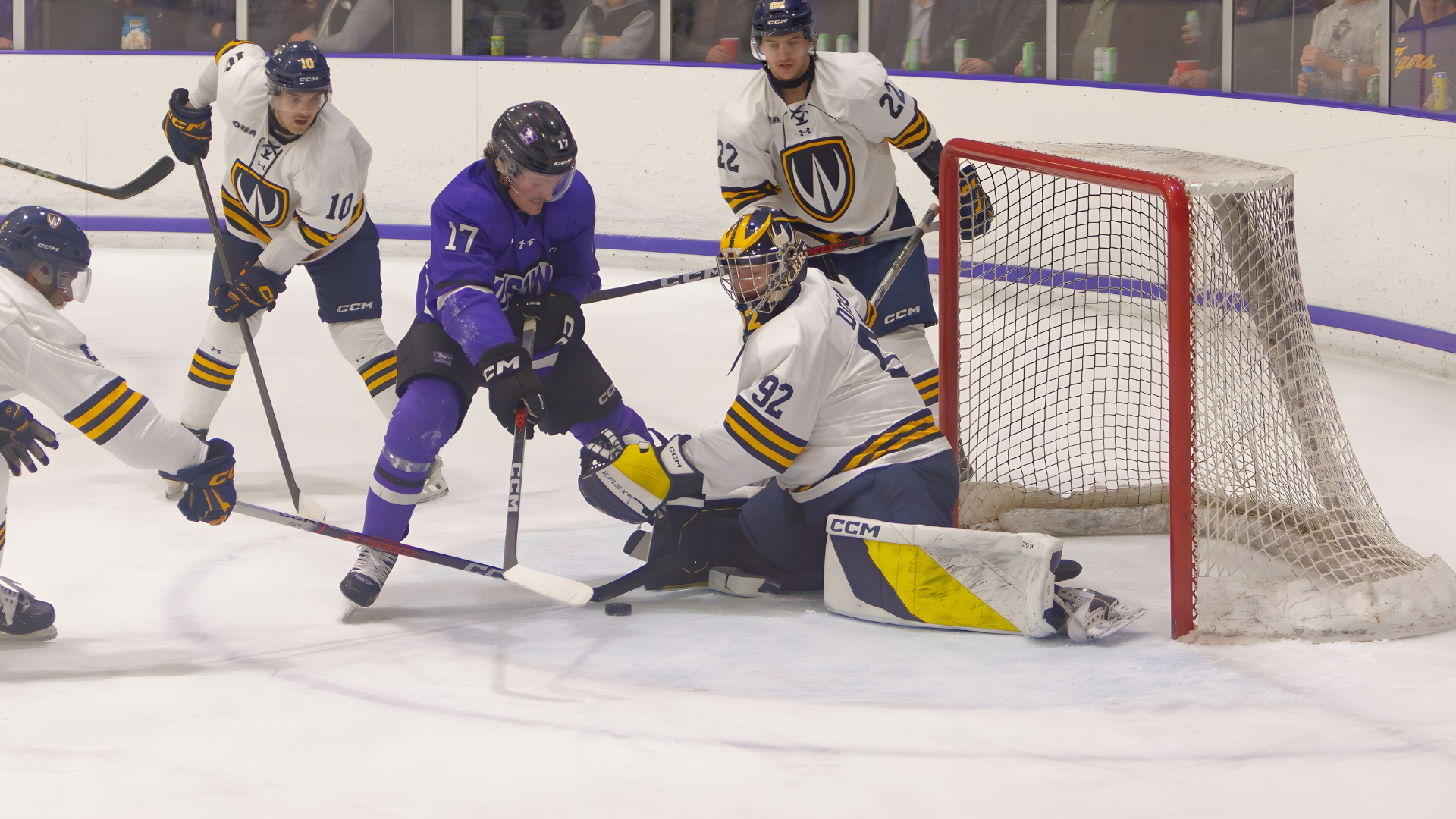 Owen Saye plays the puck against Windsor