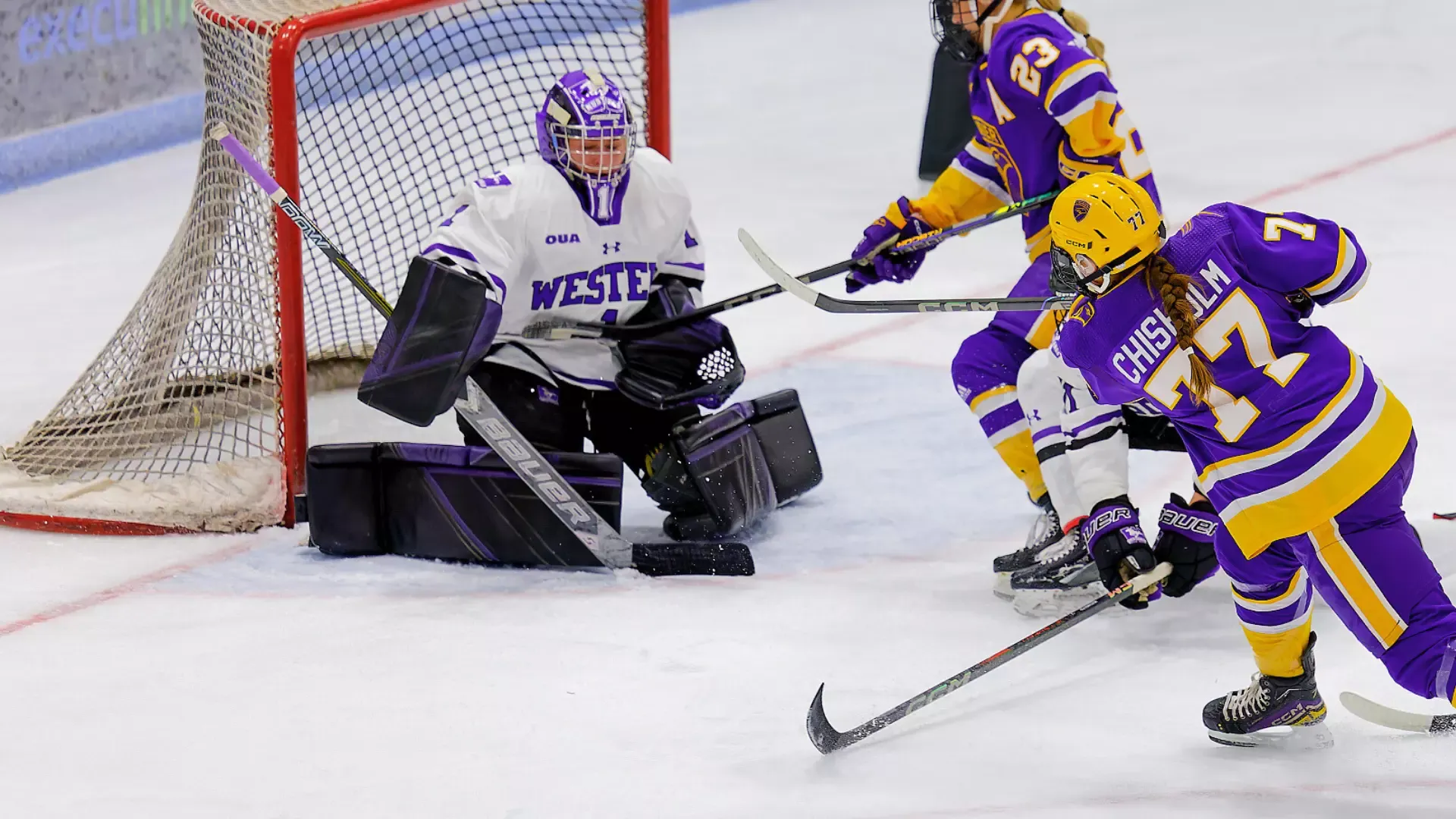 Ella Brabrook makes a save against Laurier