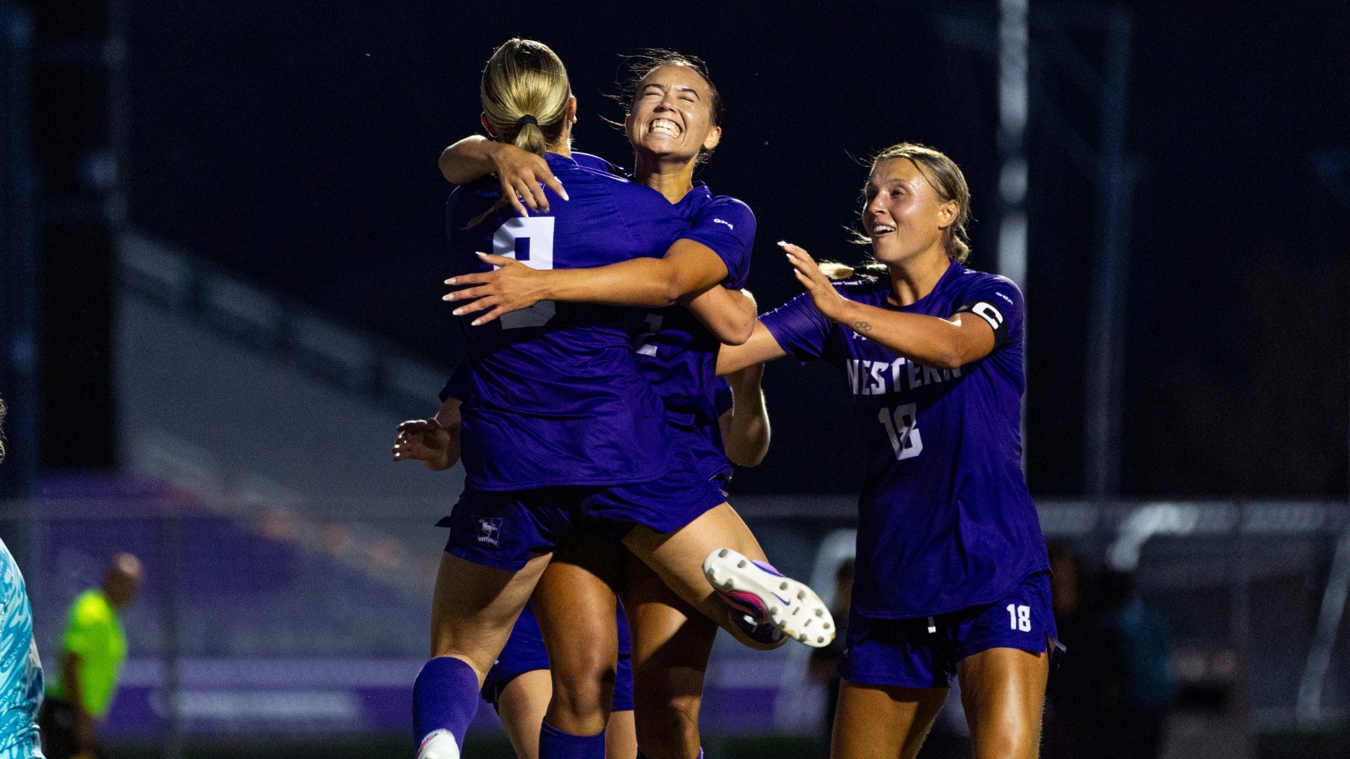 Amelia Schepp celebrates a game winning goal against McMaster