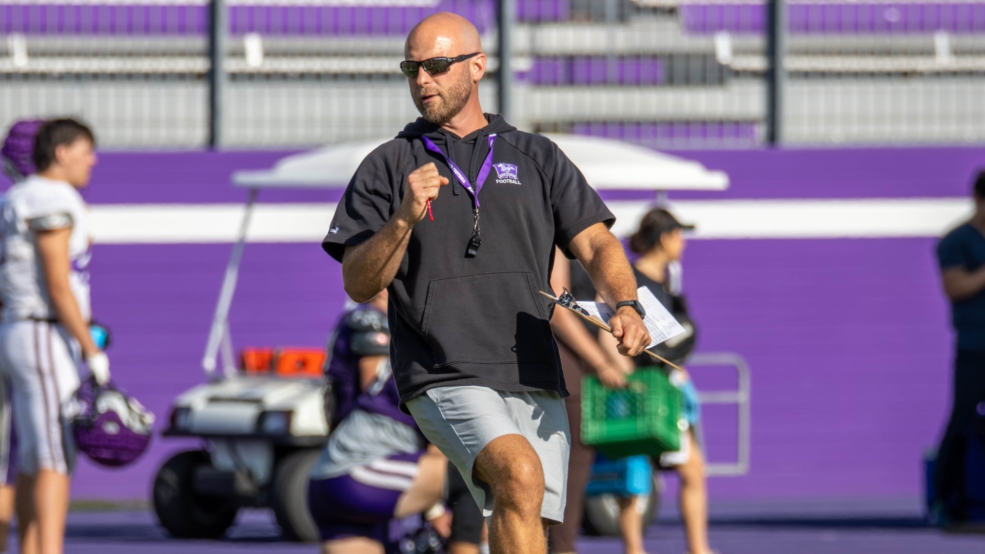 Michael Faulds reacts to a play during 2026 Training Camp