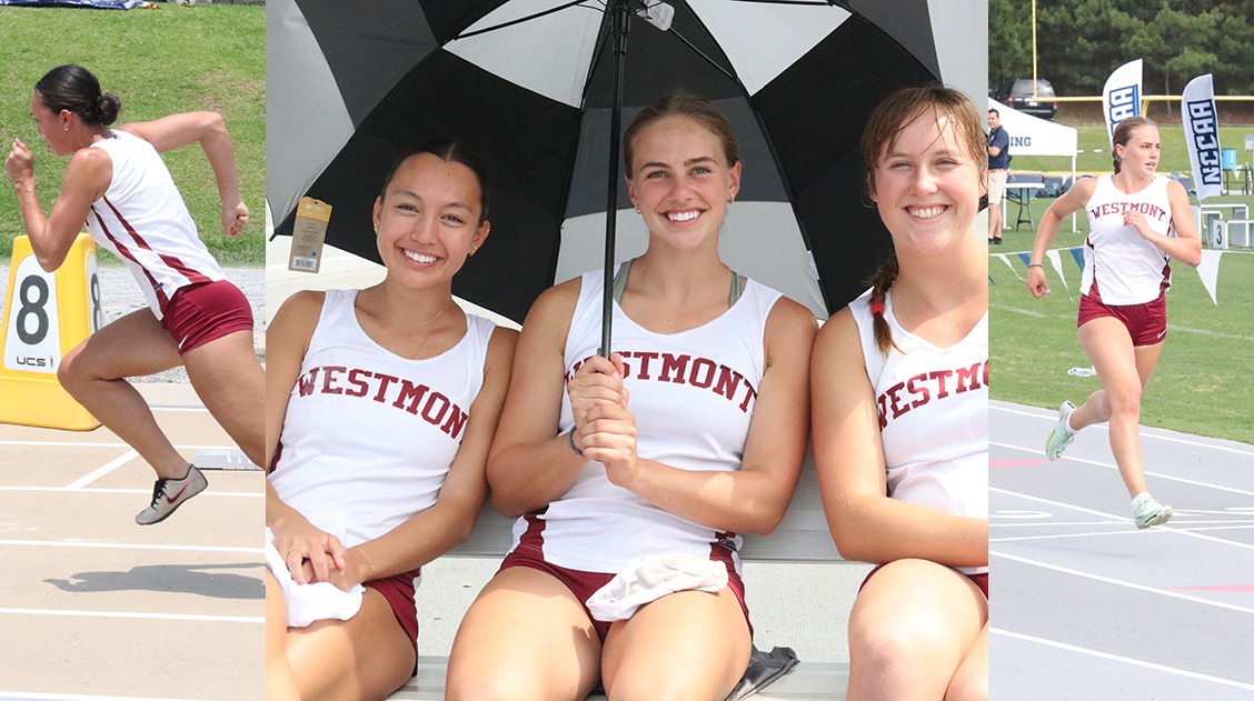 Madalyn Hofman competes in the 200 meter dash, Hofman, Miranda Irwin, and Noella Breytenbach, Irwin finishes 100 meter hurdles. (By Jacob Norling)