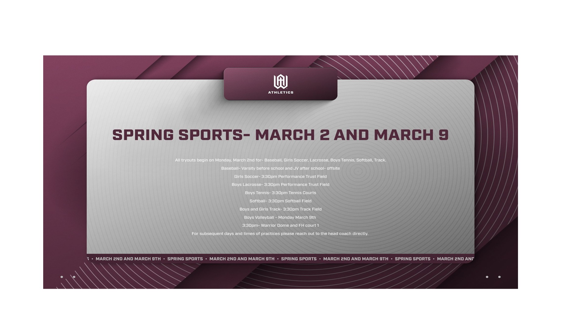 Spring Sports March 2nd and March 9th