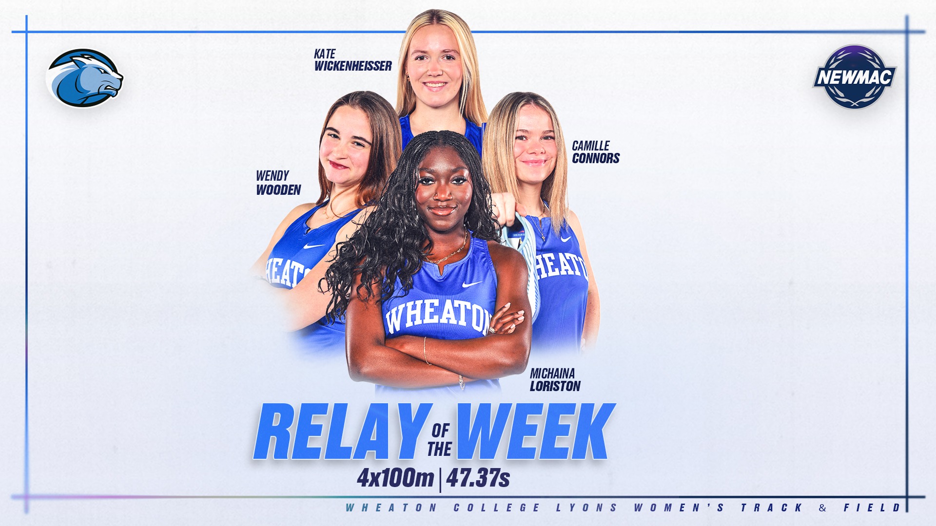 NEWMAC Women's Track Relay of the Week 041326 graphic