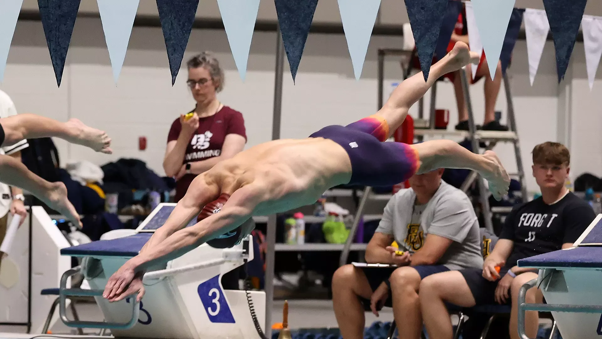 Parker Dangleis gets his start in the 500 freestyle at the 2024 NWC swimming championships