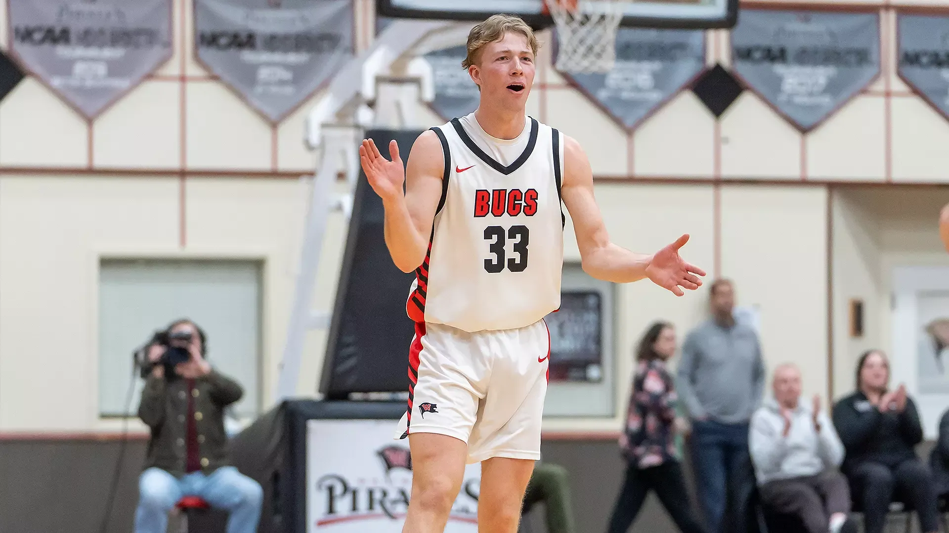 Colton Looney celebrates his first three pointer of the game vs. Whitman