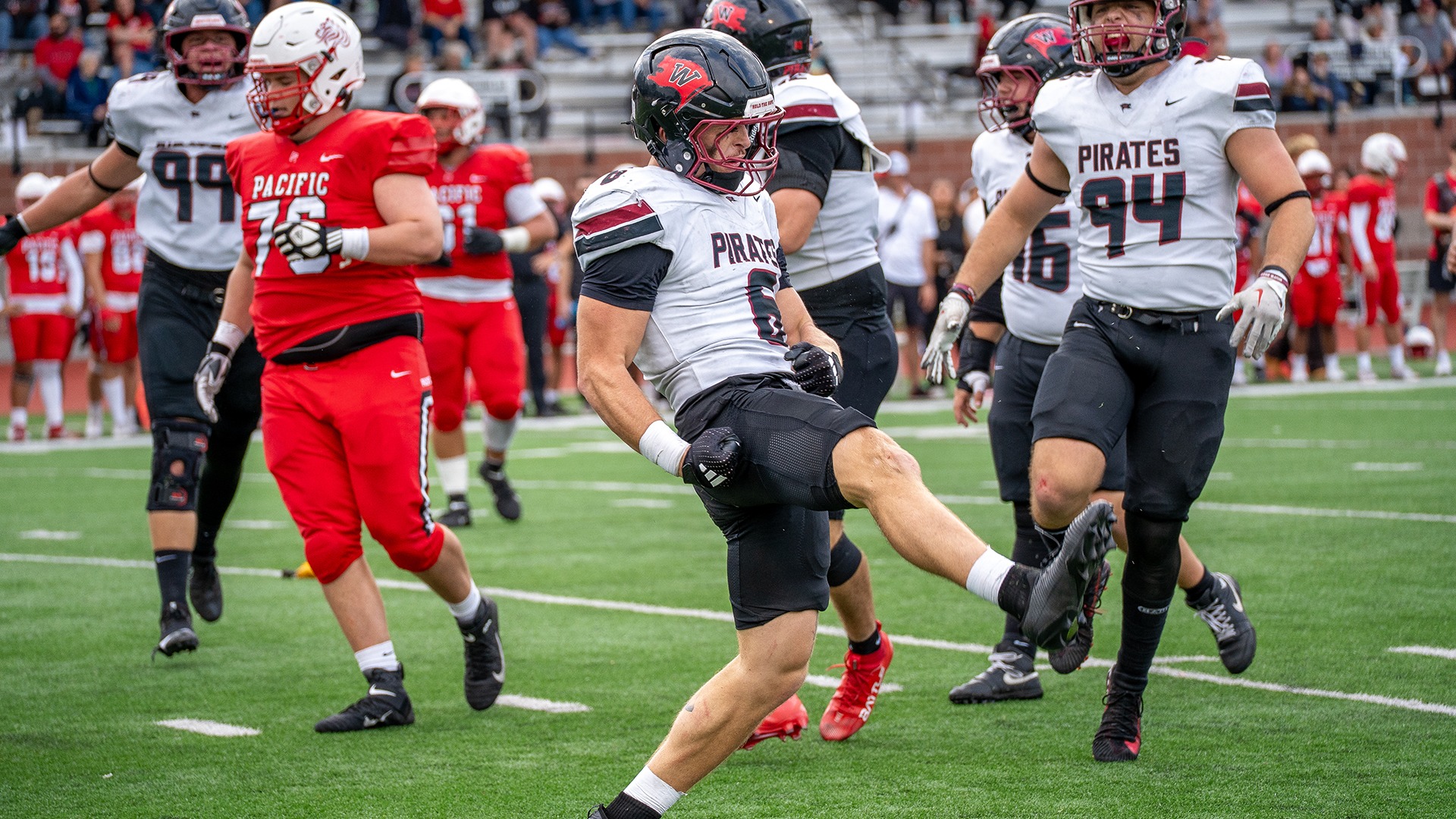 Drew Cody celebrates his sack at Pacific 2025