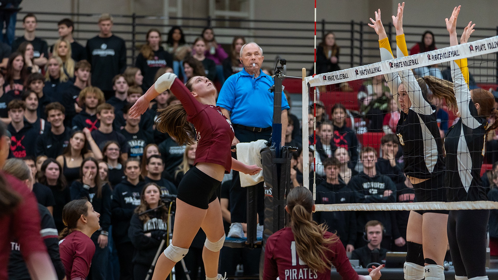 Alyssa Baird raises for one of her 15 kills vs. PLU in the 2025 NWC Final 