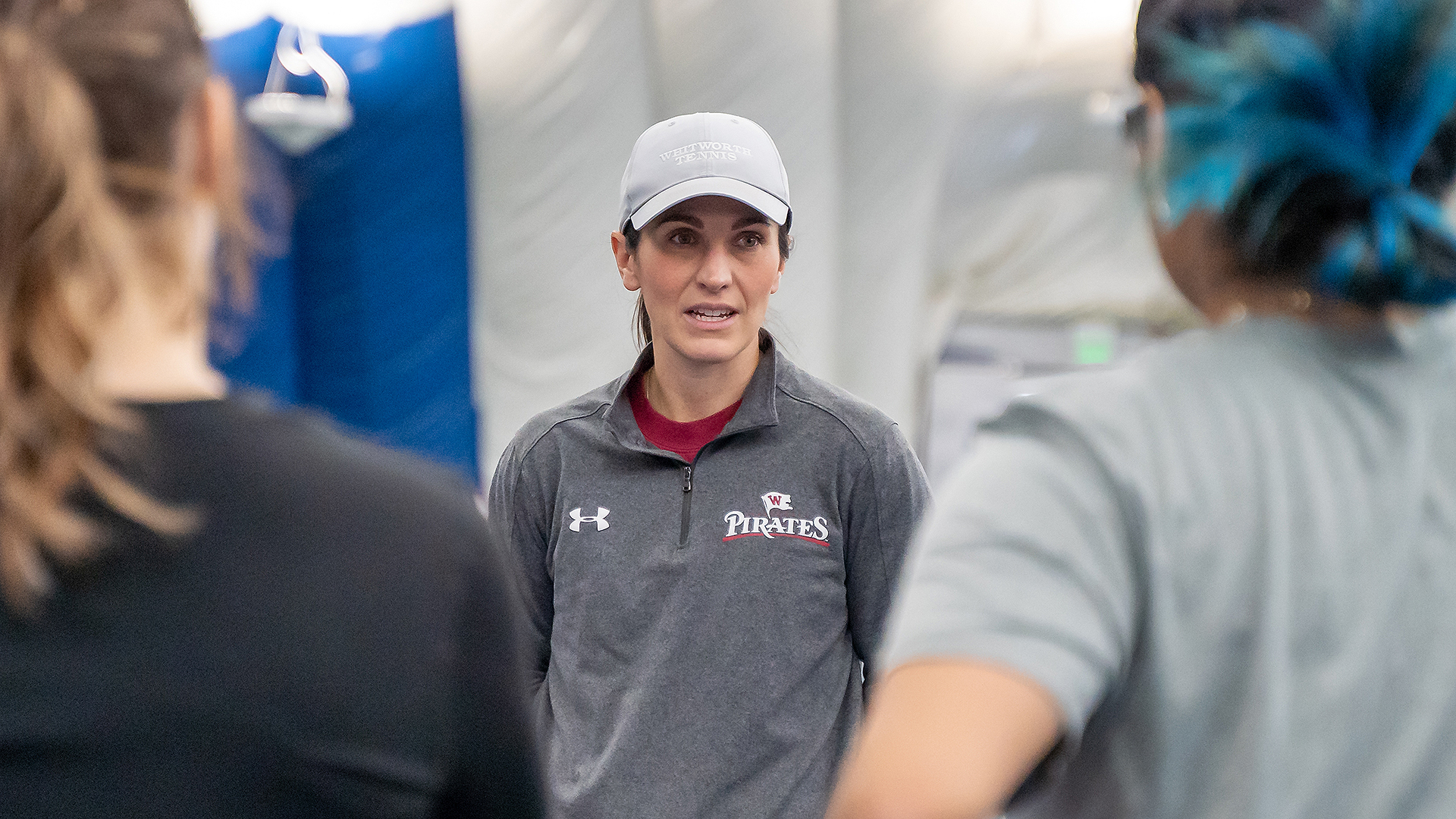 Rachel Aldridge addresses the team before the match vs. Whitman