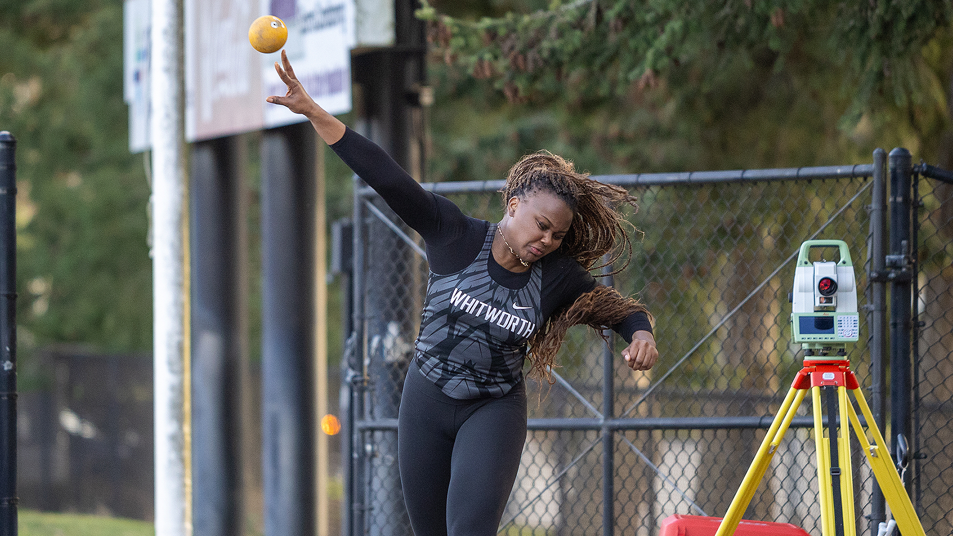 Amblessed Okemgbo tosses the shot at the UPS Boitano Invite
