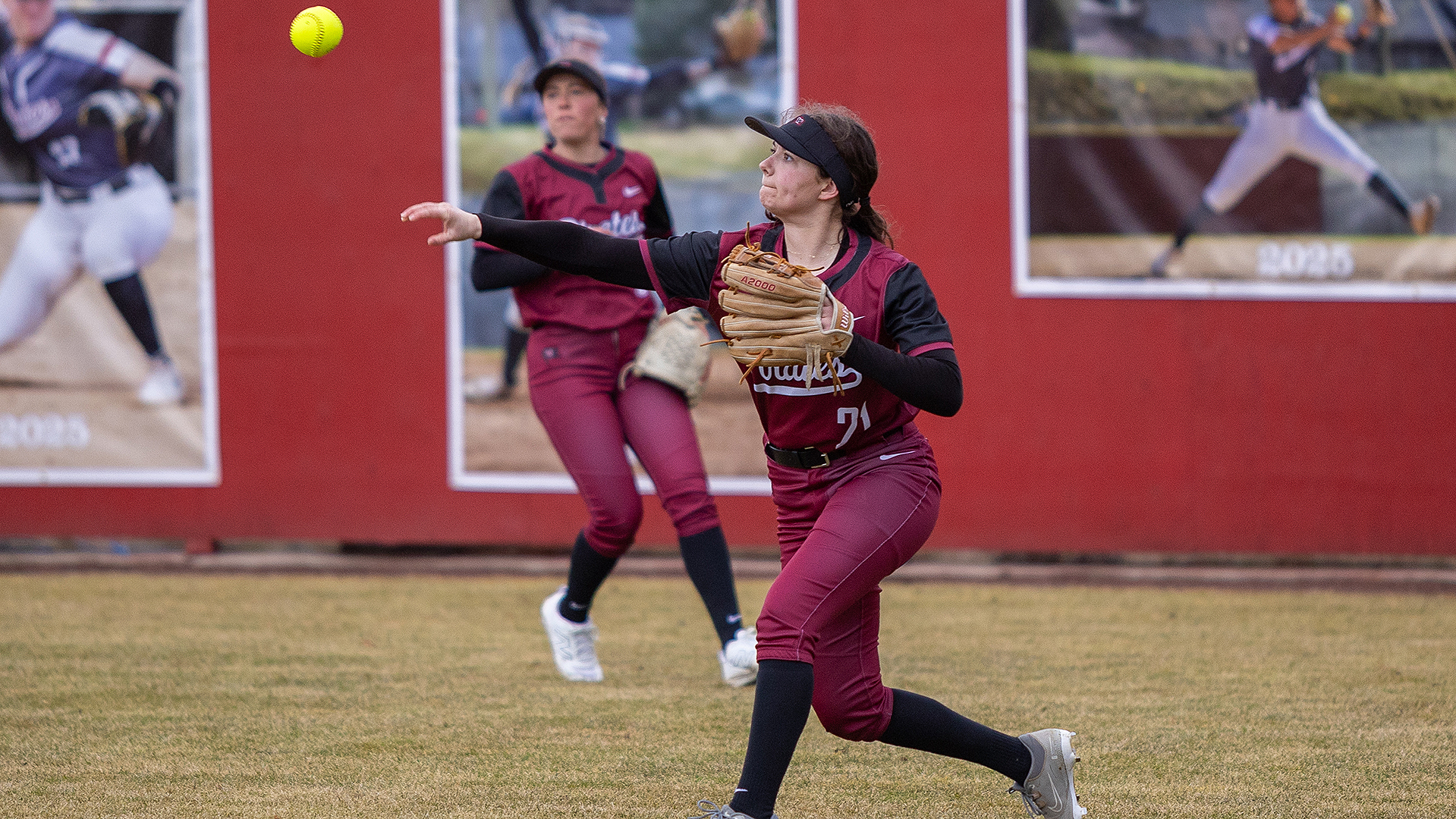 Addi Bale throws the ball in from the outfield vs. Willamette