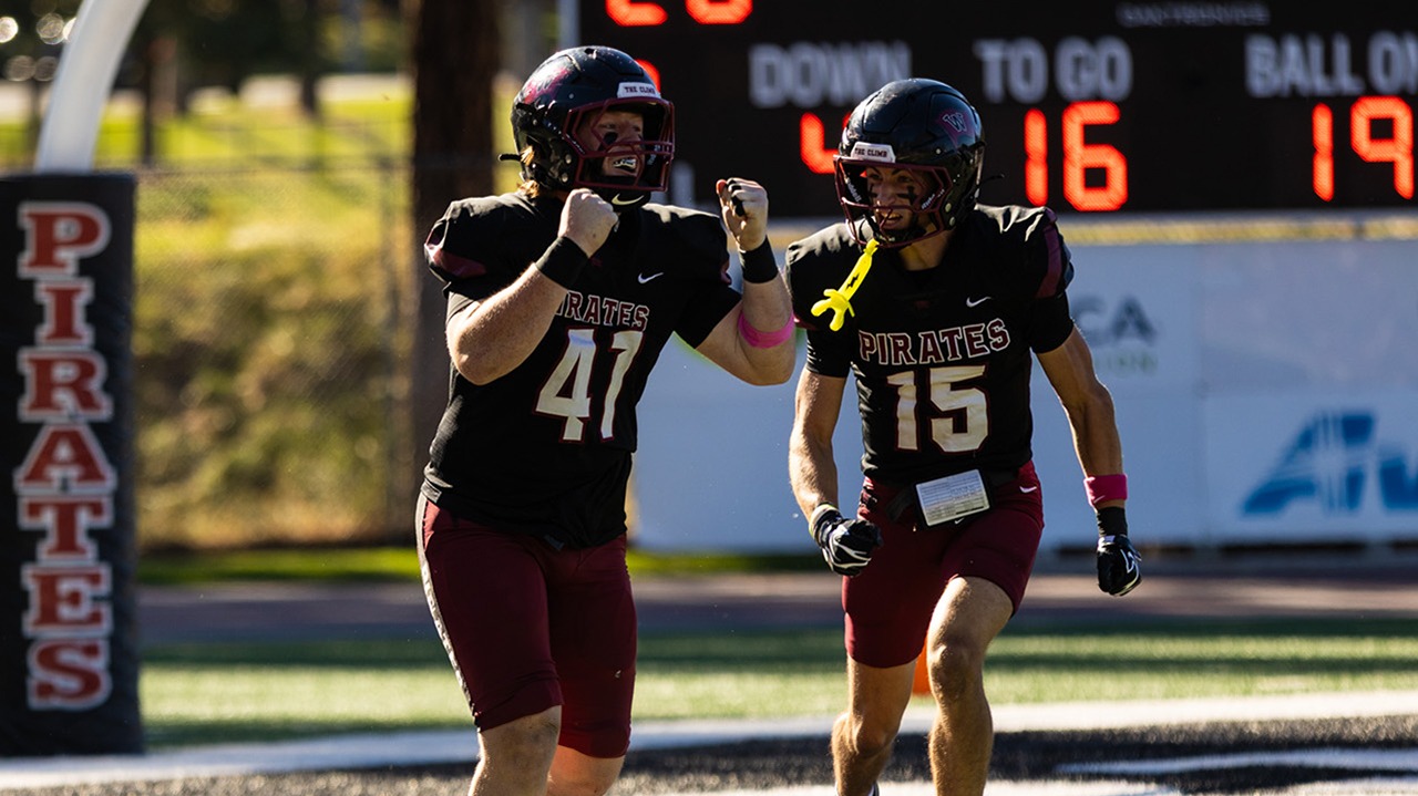 Chris Gustafson and Matthew Ehler celebrate a tackled punter in the second half vs. Pacific 2026