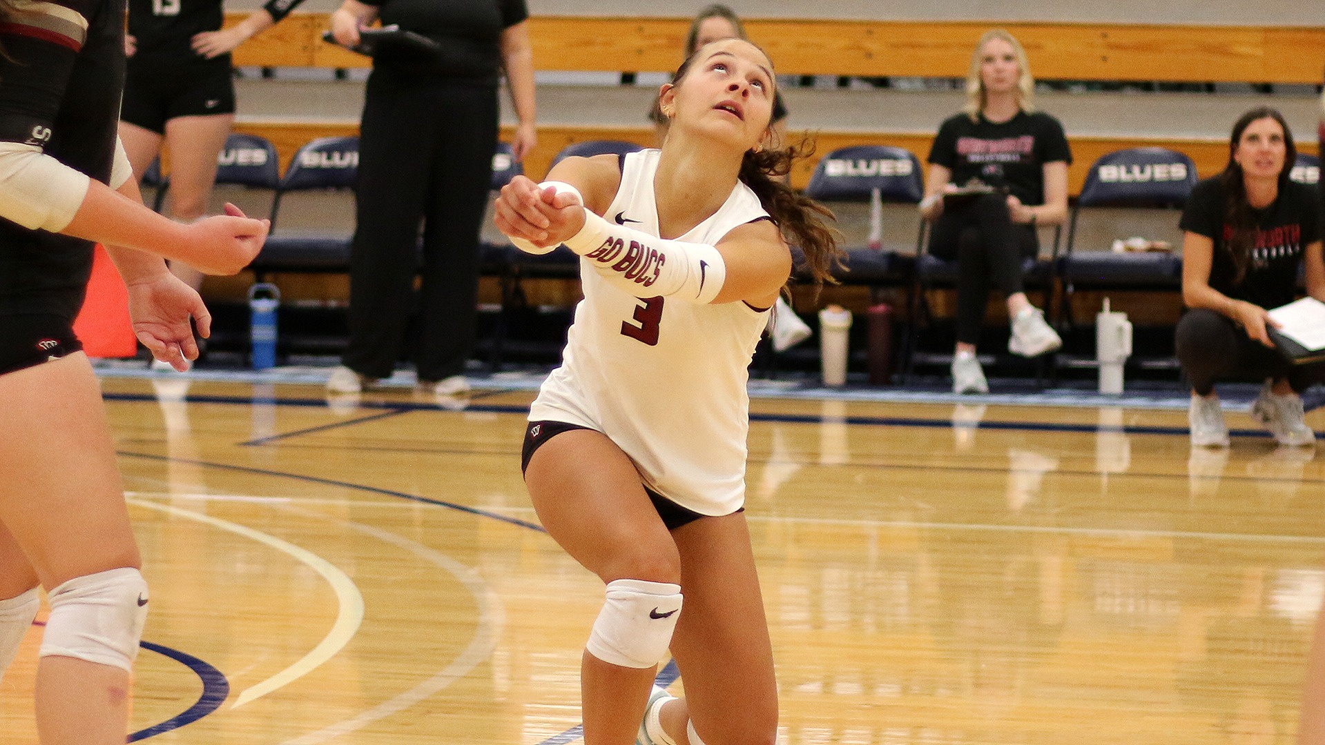 Olivia Paul reaches for a dig vs. Wisconsin-Stout 2026