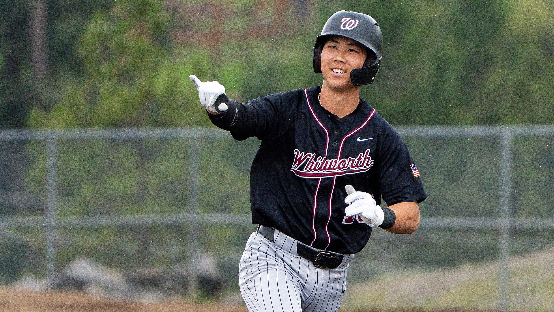 Ty Komoda celebrates his Game 1 home run vs. Linfield 2026