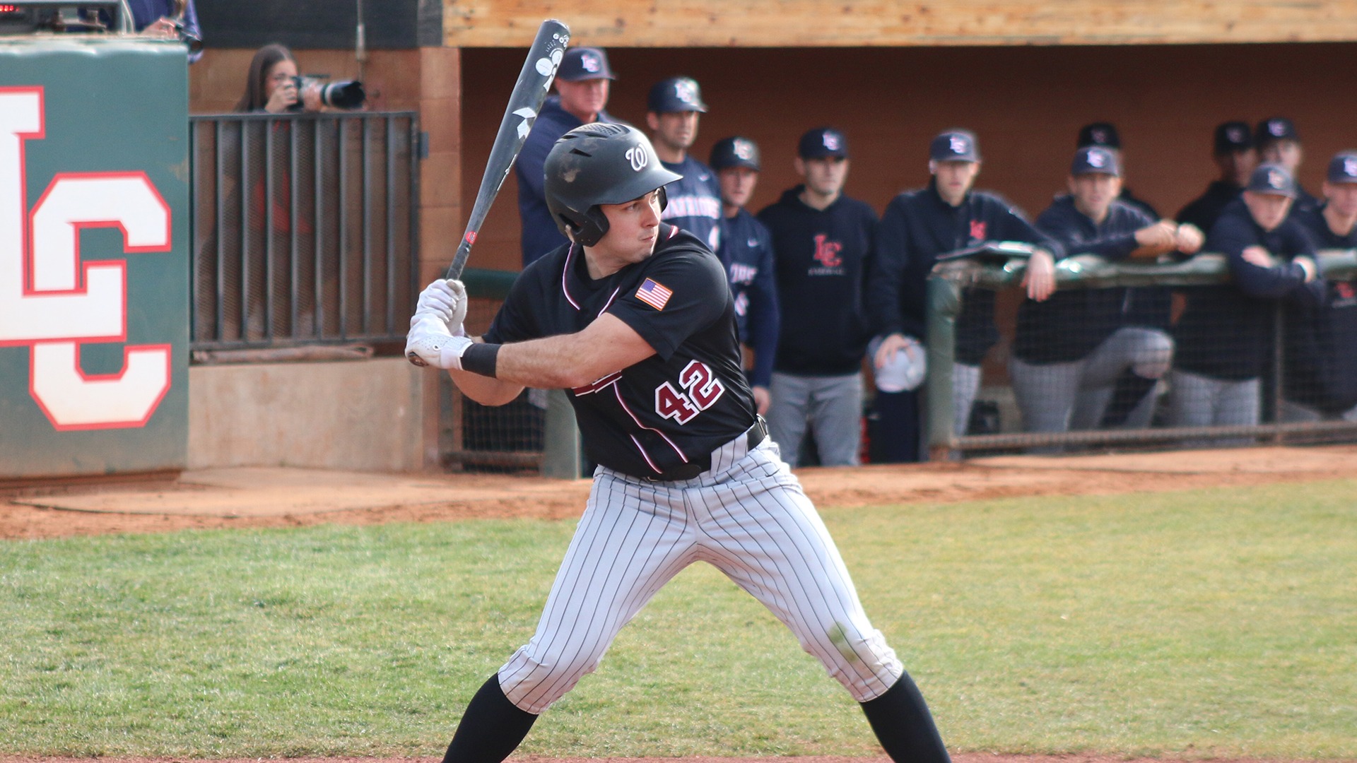 Kyle Memarian bats in the season opener at LCSC 2026