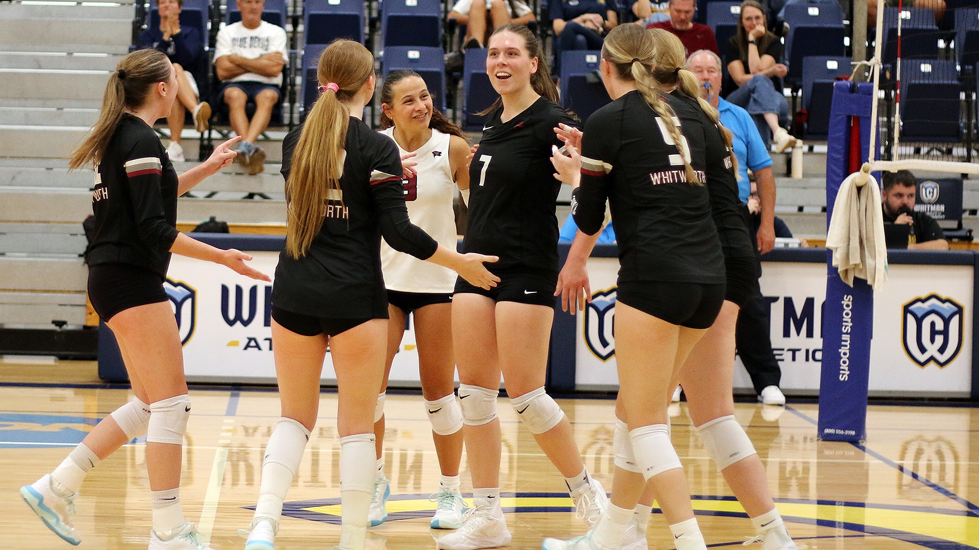 Alyssa Baird celebrates a kill vs. Wis.-Stout 2026