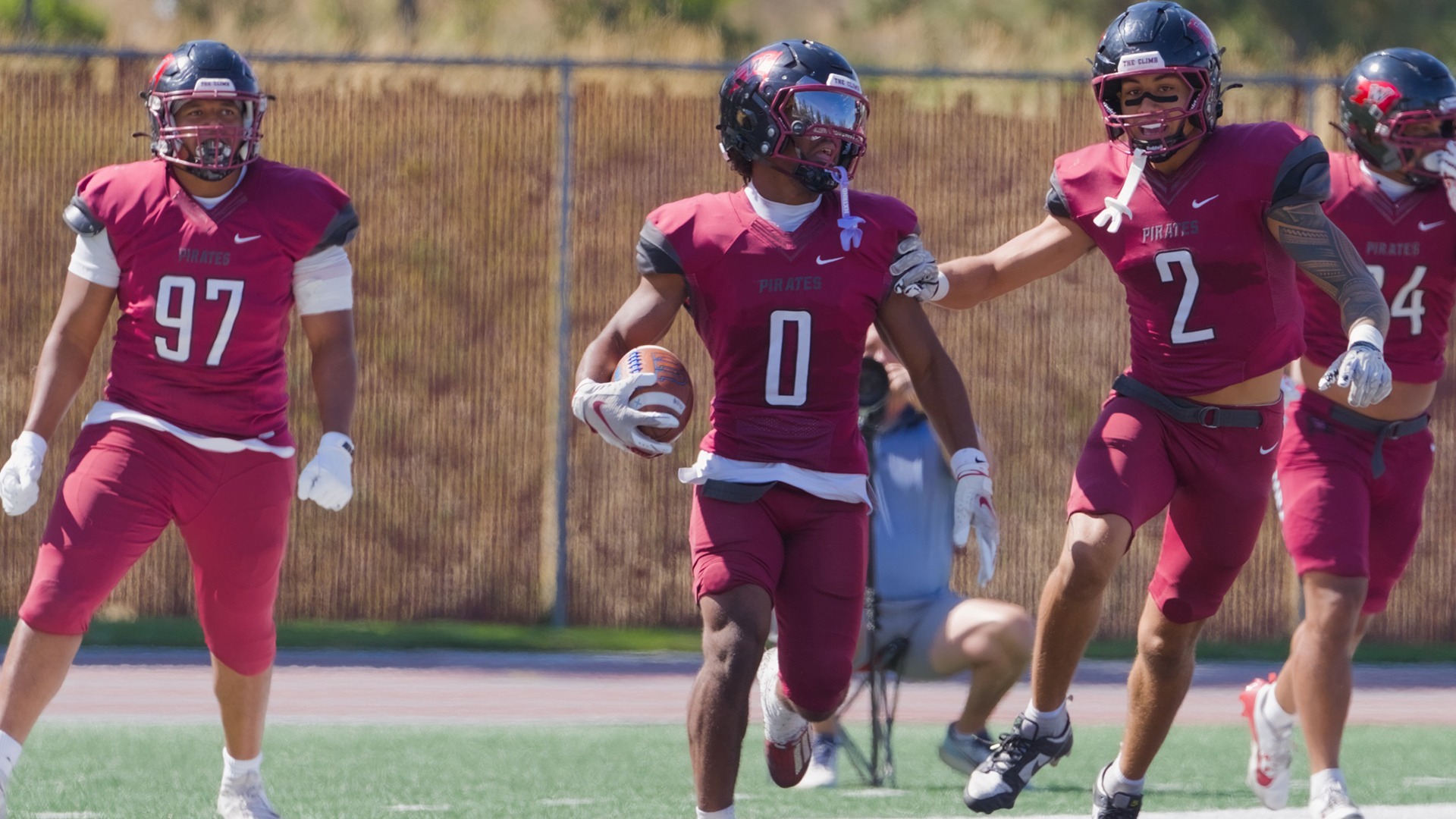 Omari Williams celebrates his interception return for a touchdown vs. Utah Islanders 2026