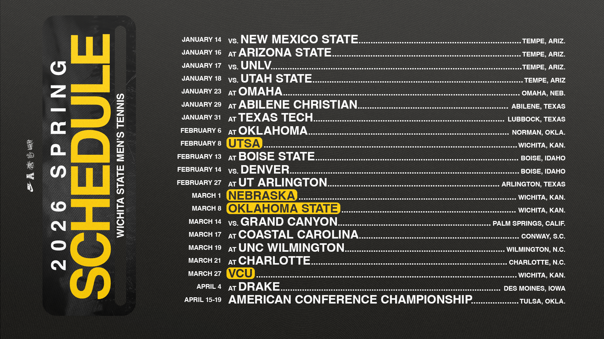 2026 Men's Tennis Schedule