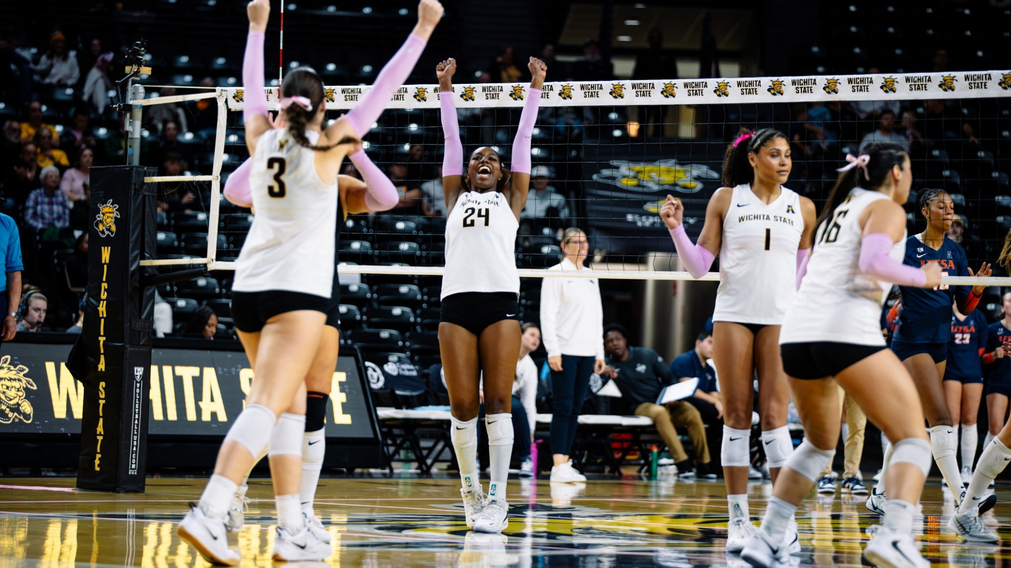 WICHITA, KANSAS - OCTOBER 16: WSU Women’s Volleyball Game vs UTSA held at Koch Arena on October 16, 2026 in Wichita, Kansas. (Photo by Skylar Kade/Wichita State Athletics)