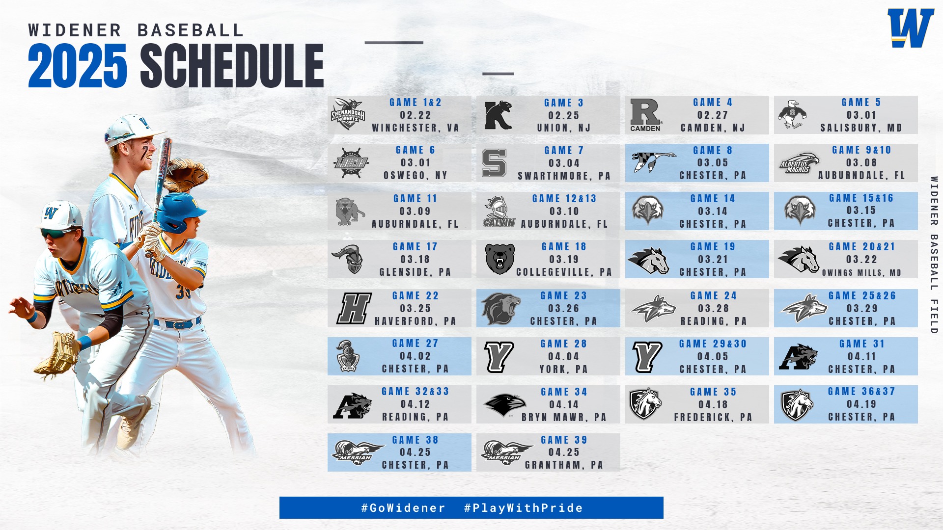 2025 Baseball Schedule Widener University Athletics