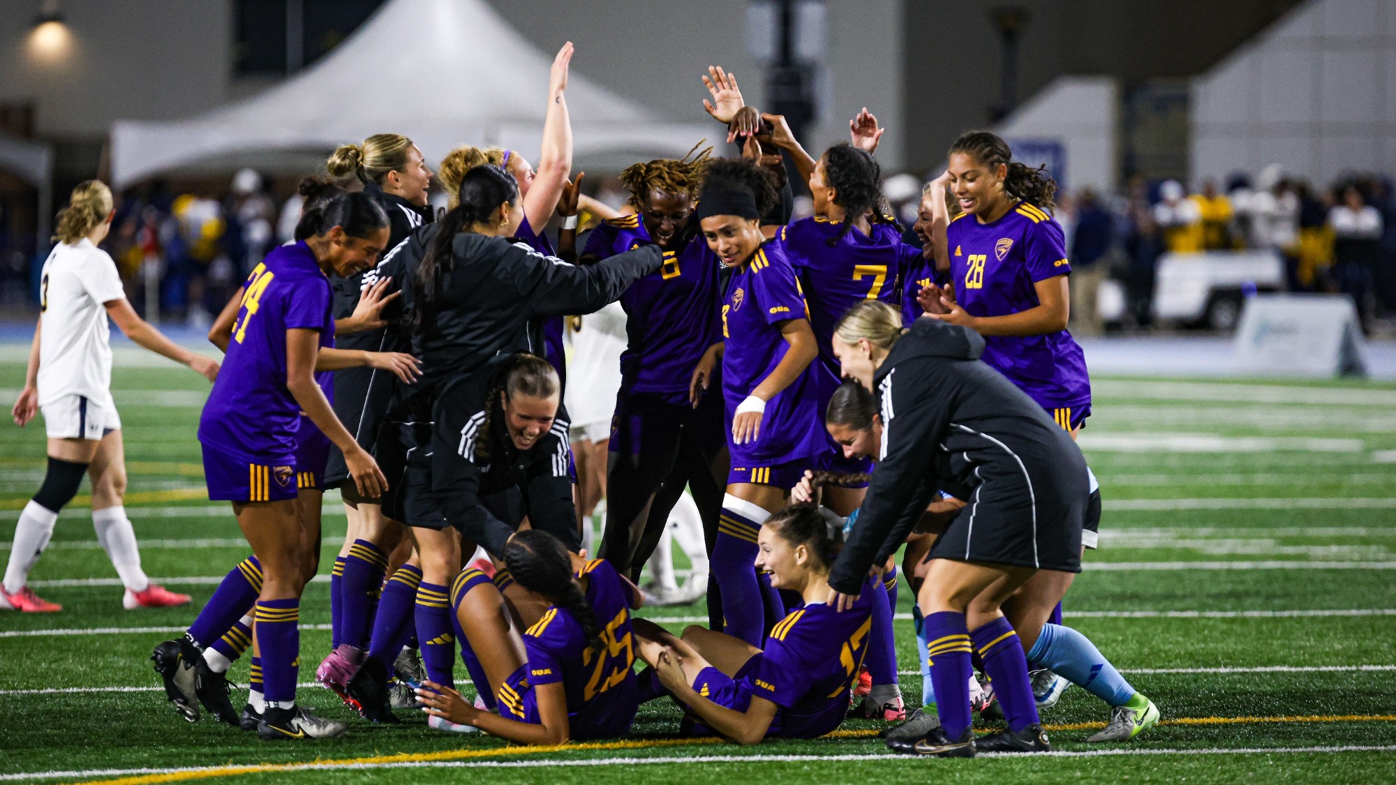 Laurier celebrates its win over Windsor in the OUA first round