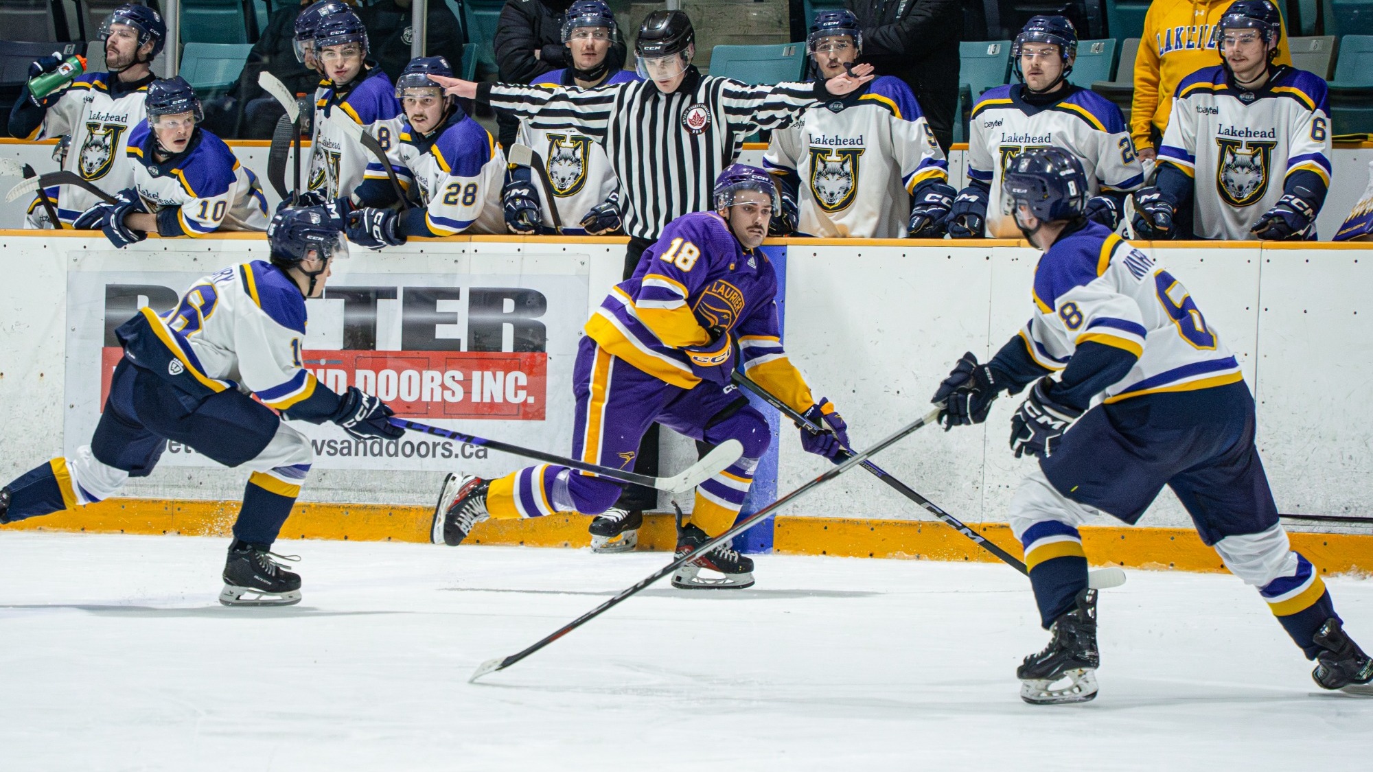 Laurier men's hockey moves up ice against Lakehead.