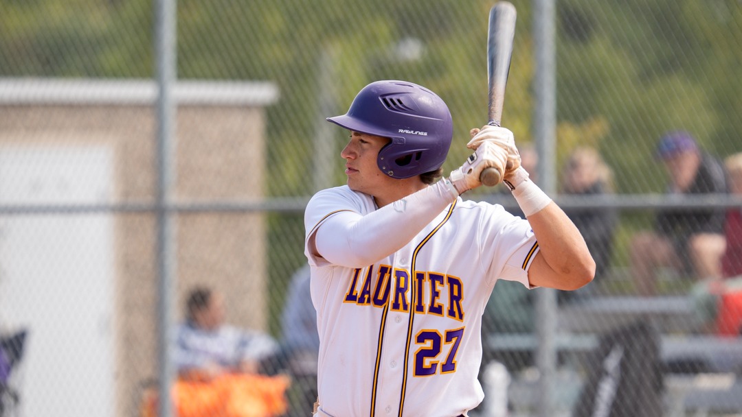 Davis Llewellyn at bat for the Laurier Golden Hawks
