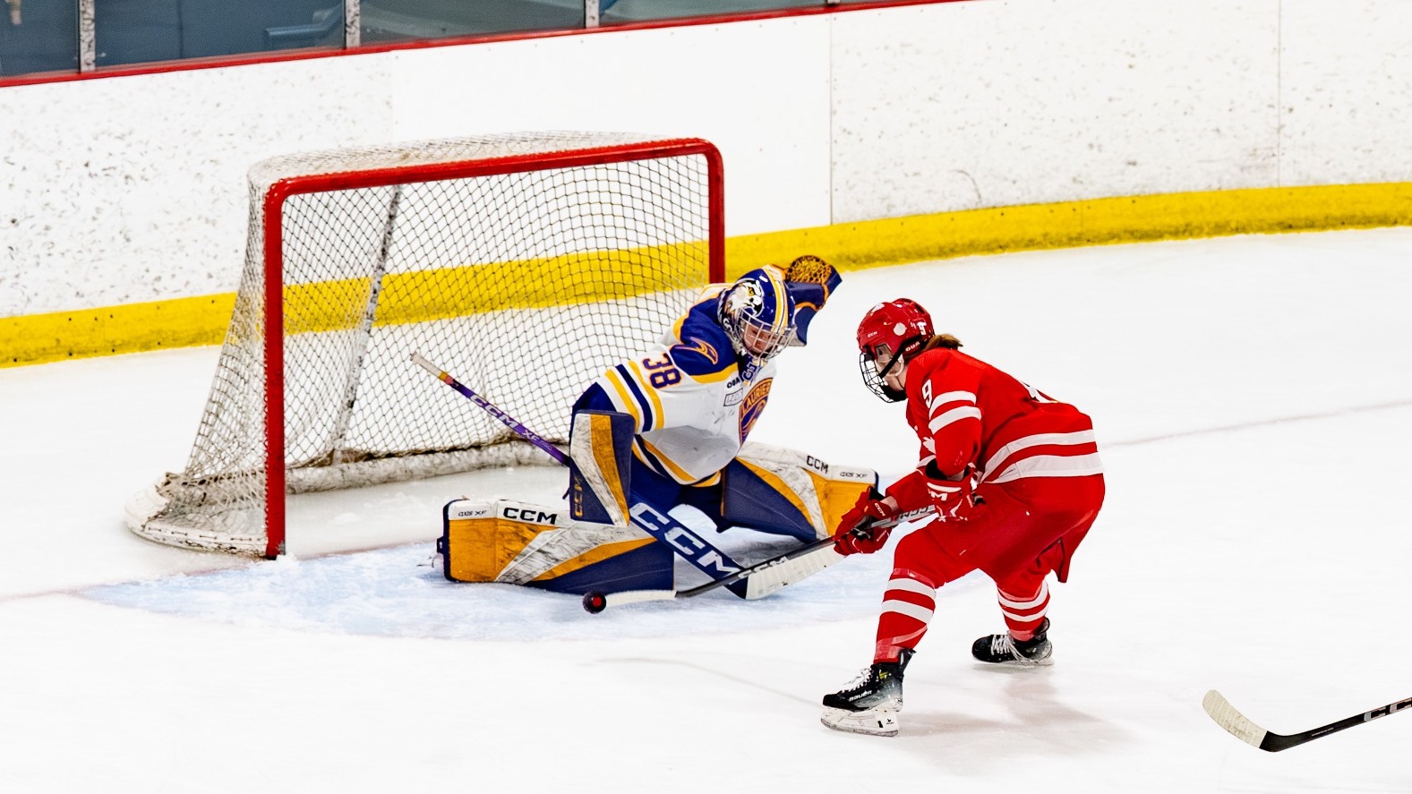 Sarah Howell makes a splits save against York