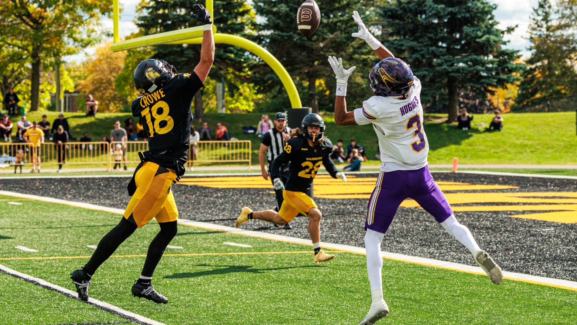Ryan Hughes leaps up for a catch against Waterloo.