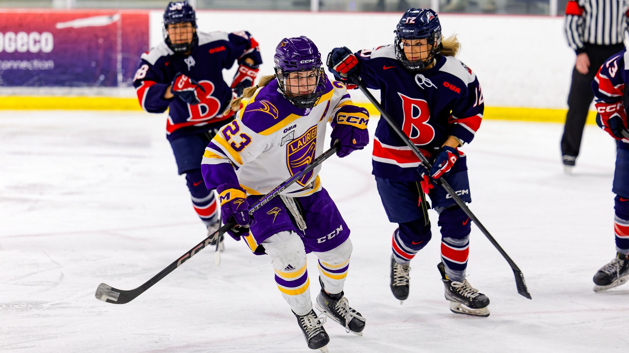 Elle Spencer stares intensley on a Laurier rush.