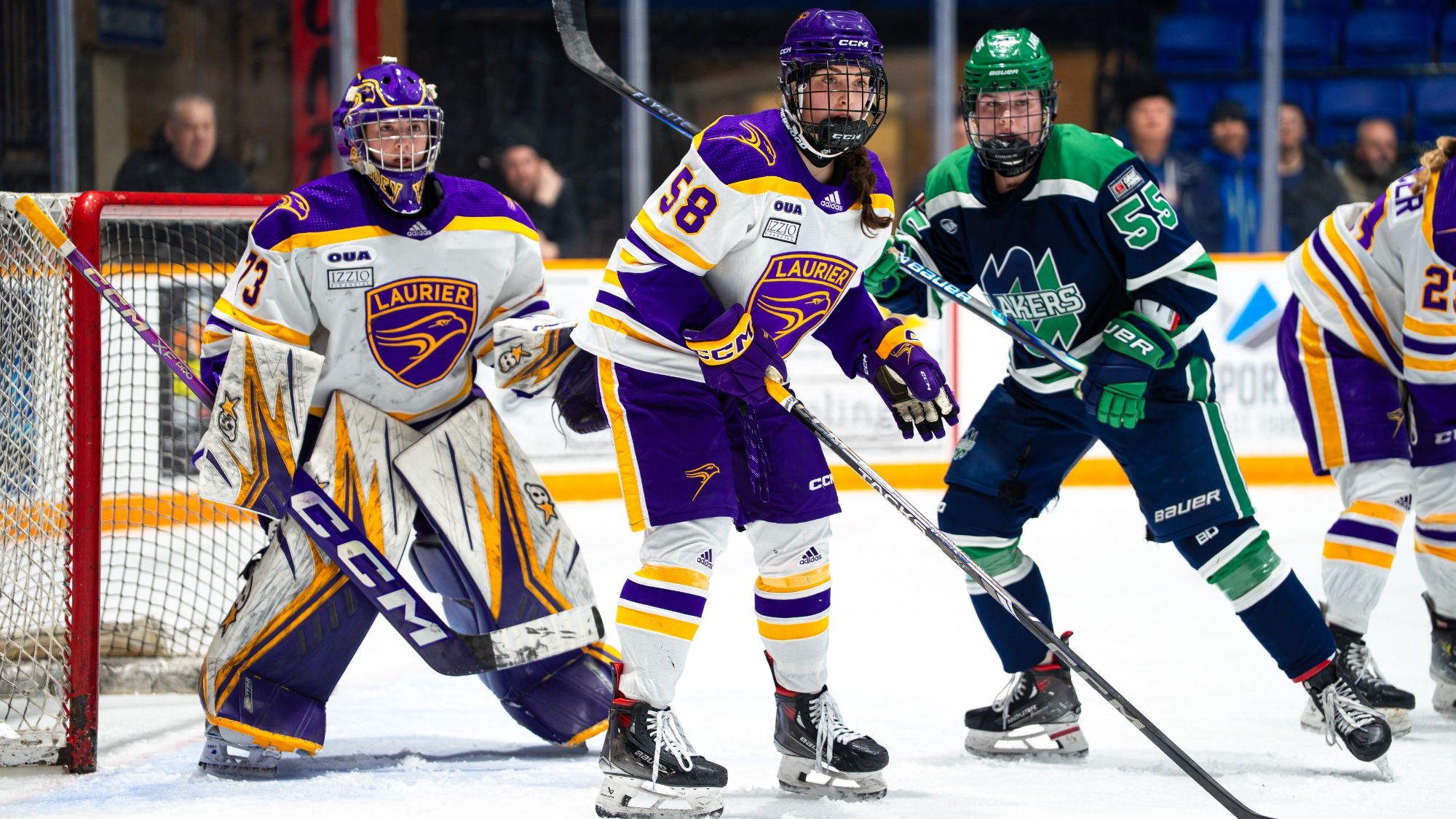 Laurier defender Mara Klassen stands tall in front of her own goal.