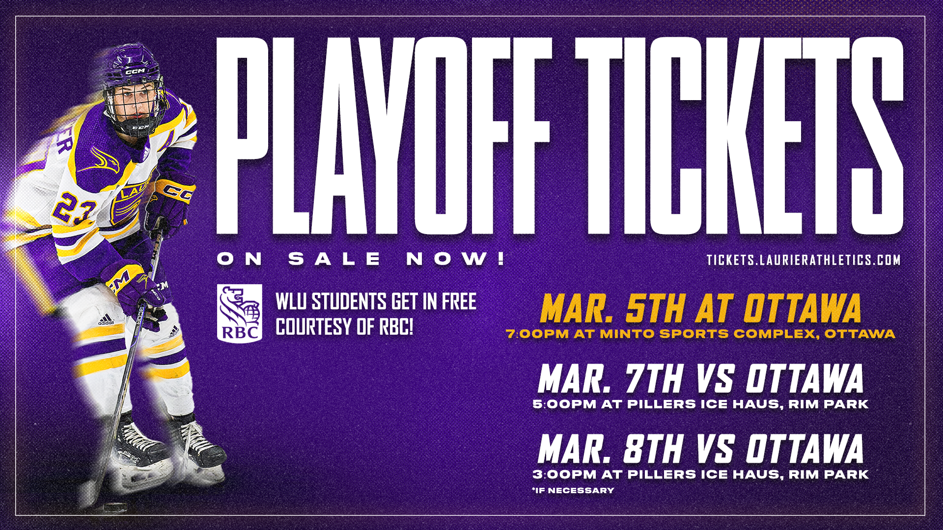 Tickets for the OUA Semifinal are on sale now. RBC has sponsored up to 200 Laurier student tickets for the games!