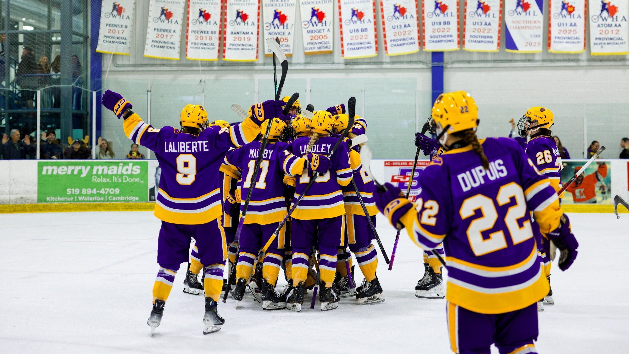 Laurier celebrates their game 2 win over Ottawa.