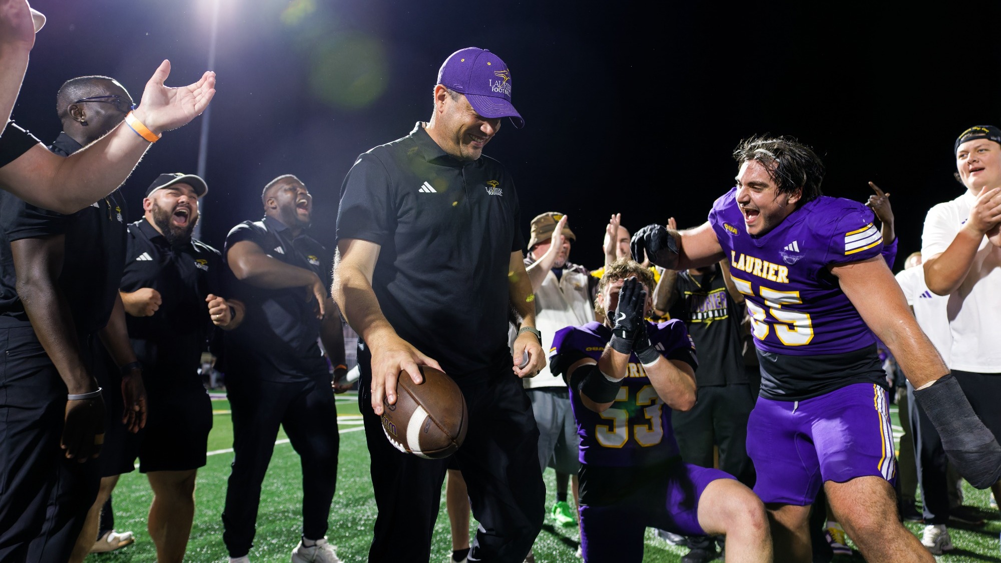 Todd Galloway receives the game ball after his first win