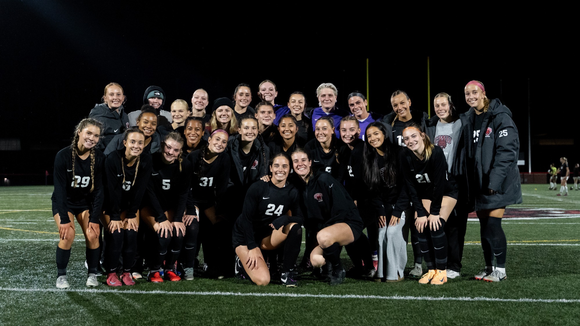 Women's soccer team action shot 
