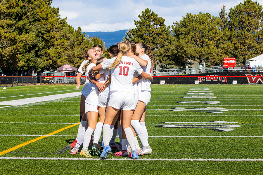 Wildcats celebrate after the first of two Marisa Badillo goals.